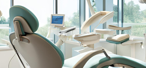 dental surgery with dental handpieces and tools displayed